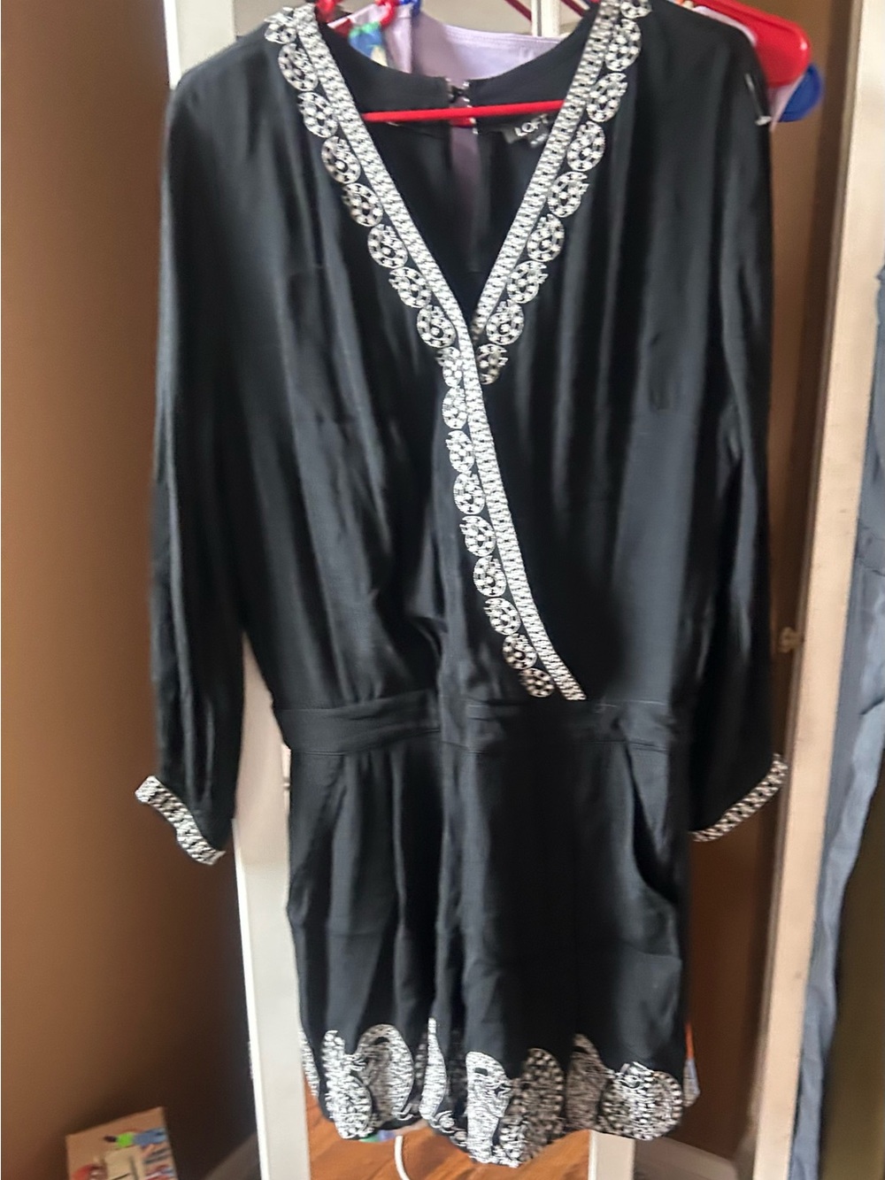 Loft Black Romper with White Embroidered Trim, M, excellent condition